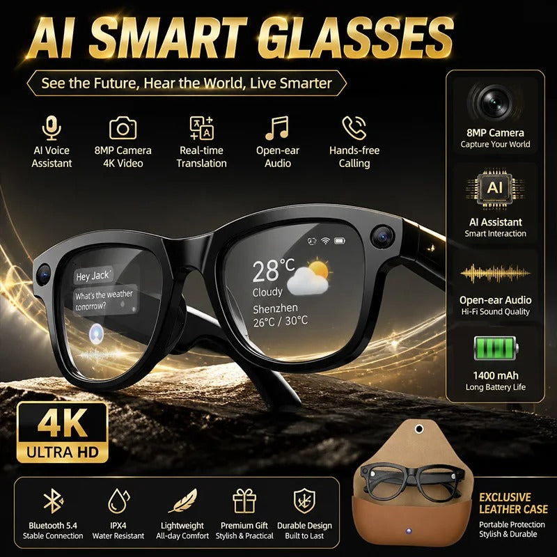 8MP 4K Camera Smart Glasses with AI Language Assistant & Call Real-time Translation